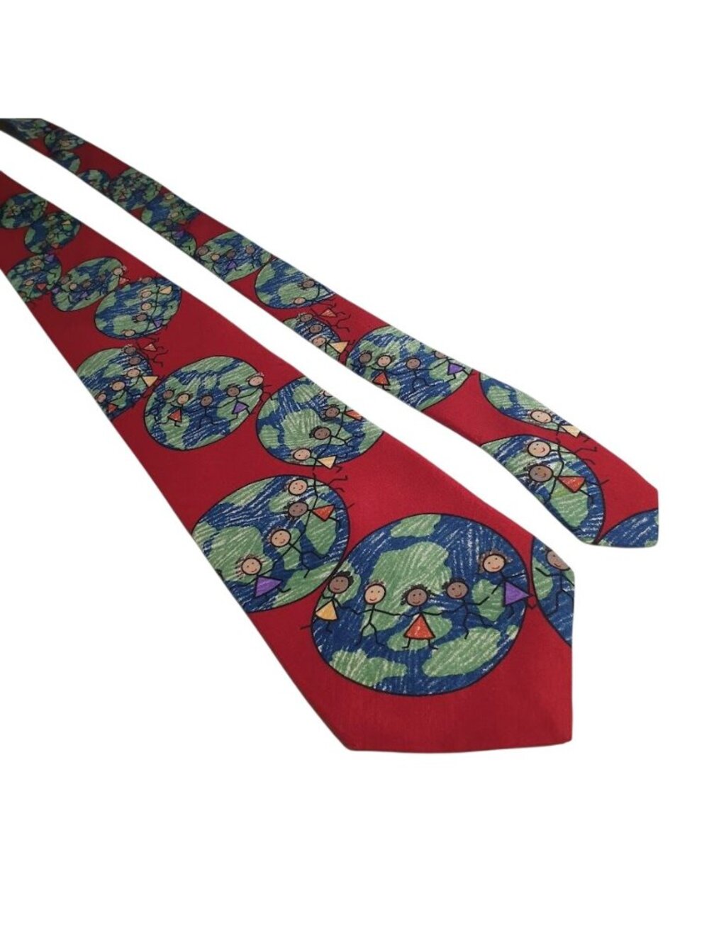 Save The Children Red Hand In Hand Around The World Silk Tie Multicolor Graphic